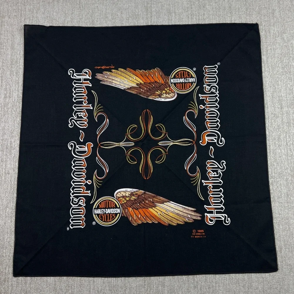 Vintage 1985 3D Emblem Harley Davidson Bandana Black Motorcycle Biker Head Wrap